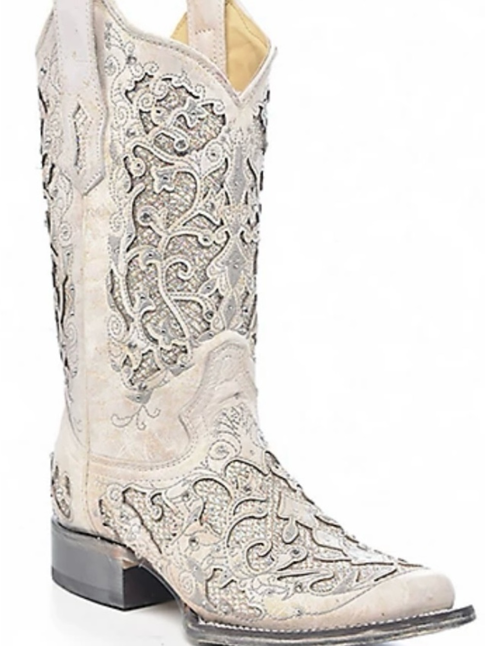 Embroidered Cream Women's Heeled Cowboy Boots - Picture 2 of 5